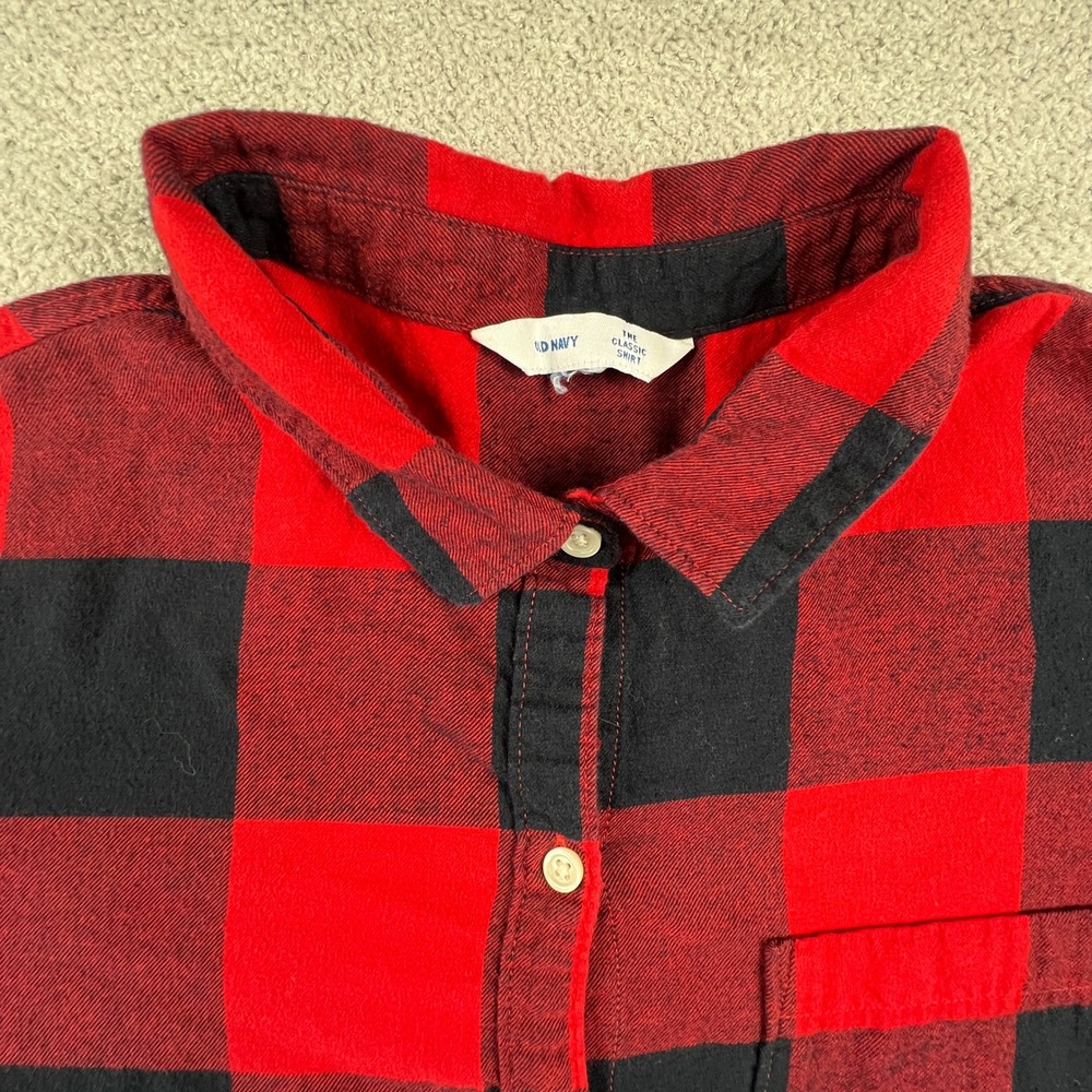 Old Navy The Classic Shirt Women's XXL Flannel Buffalo Check Red Black Button - Picture 2 of 13